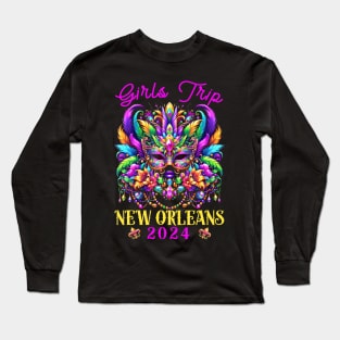 Girls Trip New  2024 Women Girl Mardi Gras Mask Beads Long Sleeve T-Shirt